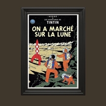 Tintin Forsideplakat "De første Skridt på Månen"